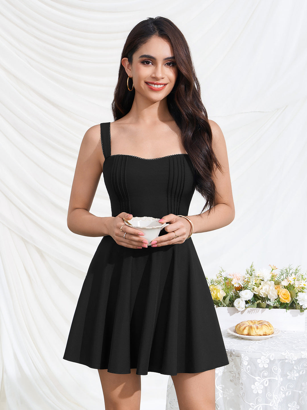 Crisscross Square Neck Back Mini Dress