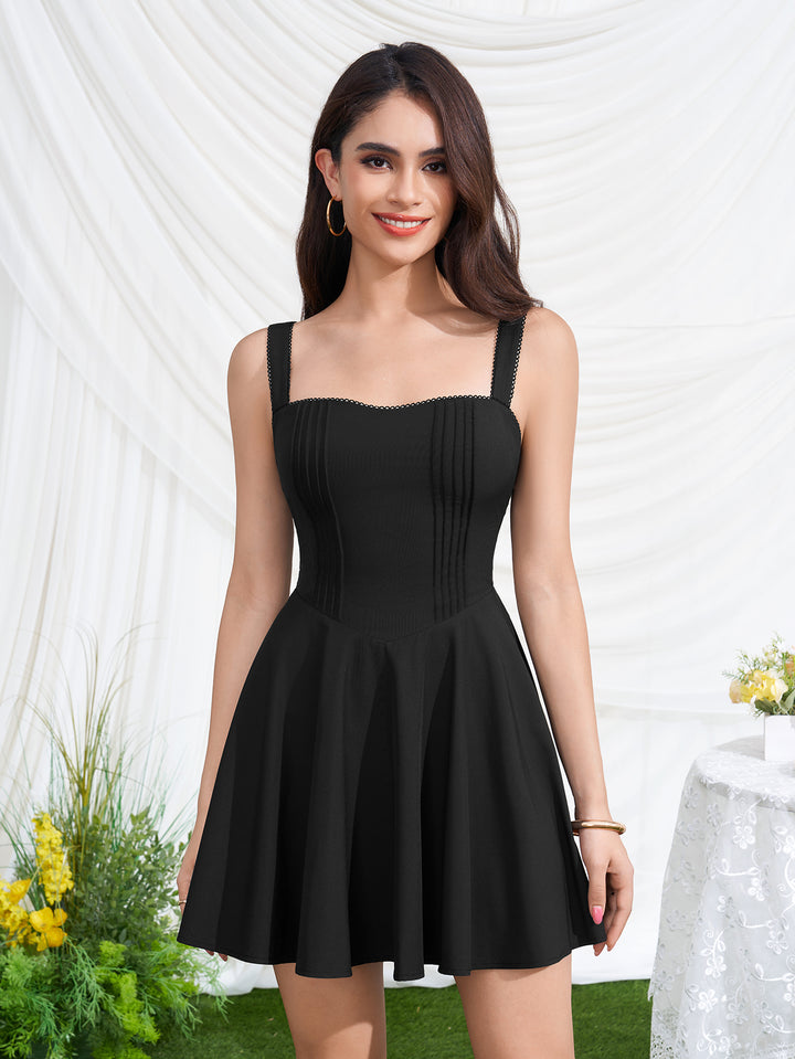 Square Neck Crisscross Back Mini Dress