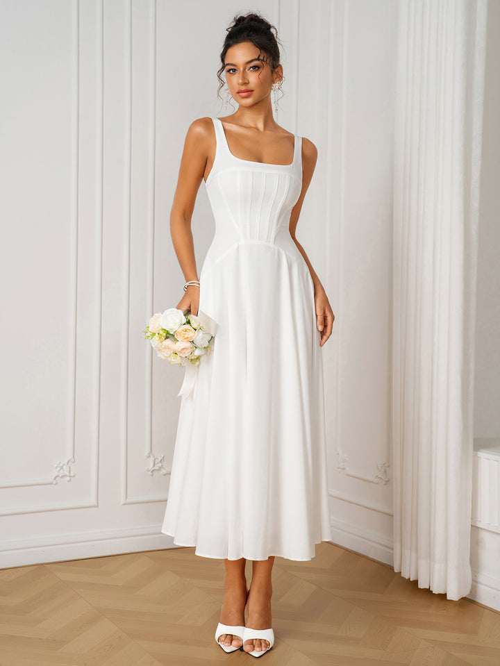Square Neck Crisscross Back Pocket Corset Dress