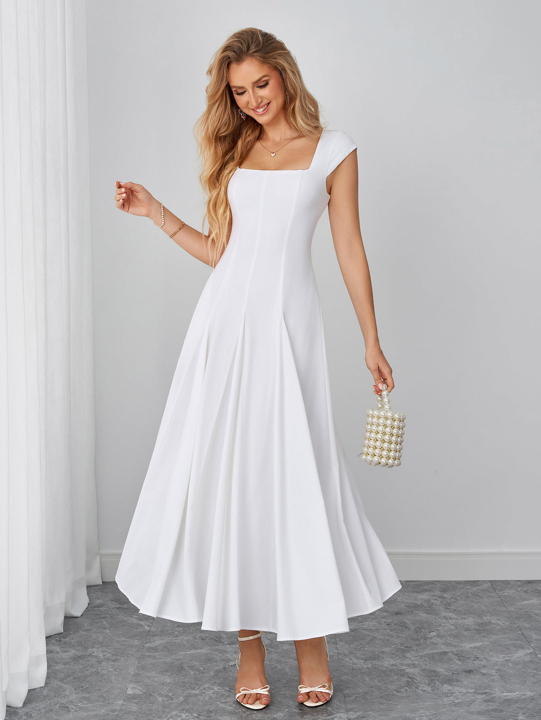 Pocket Crisscross Back Square Neck Maxi Dress