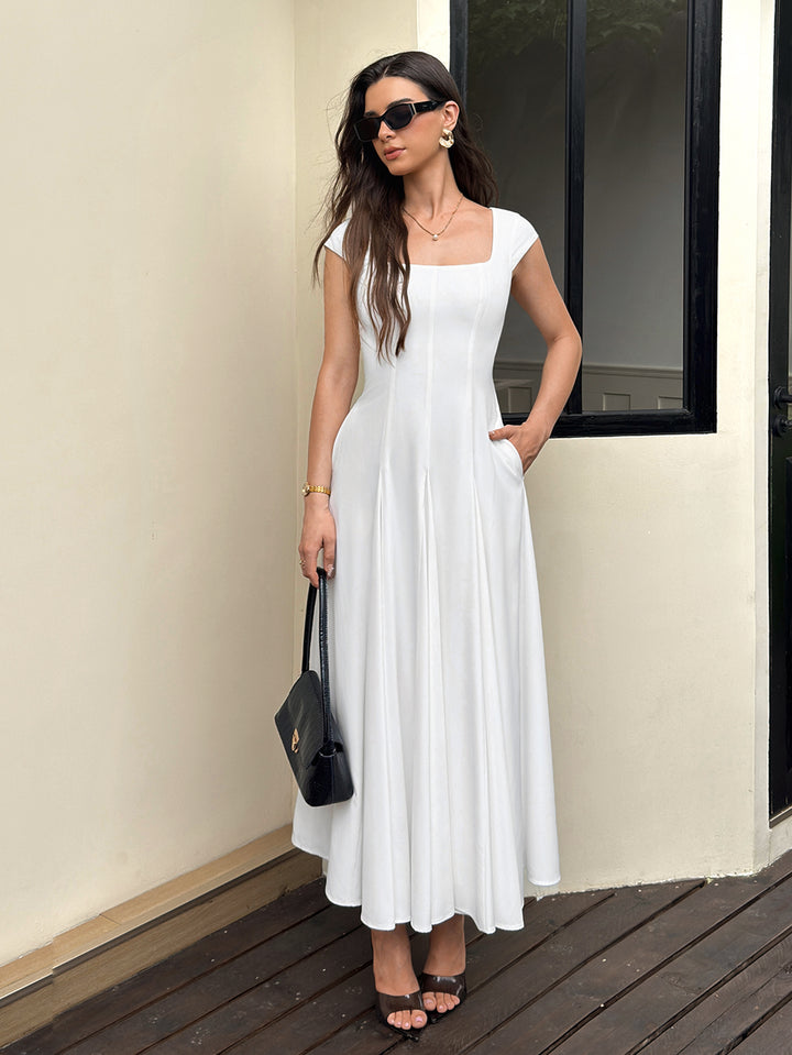 Pocket Crisscross Back Square Neck Maxi Dress