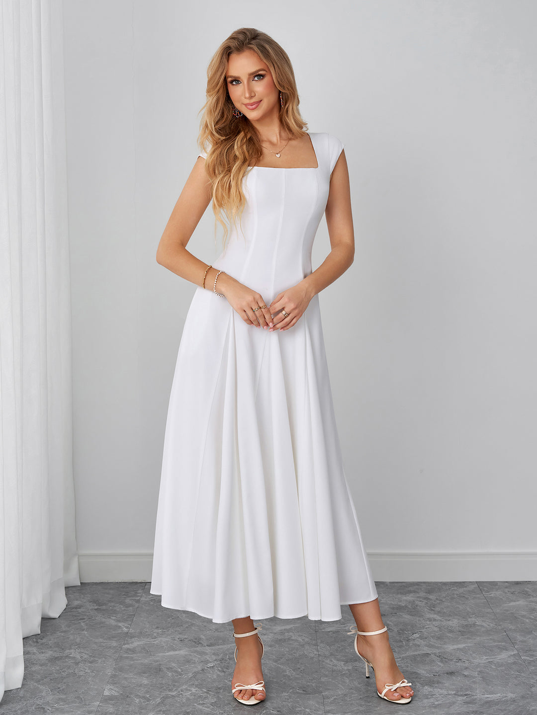 Pocket Square Neck Crisscross Back Maxi Dress
