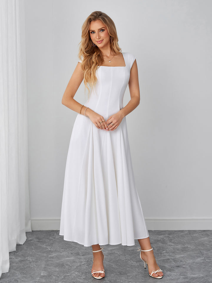 Pocket Square Neck Crisscross Back Maxi Dress