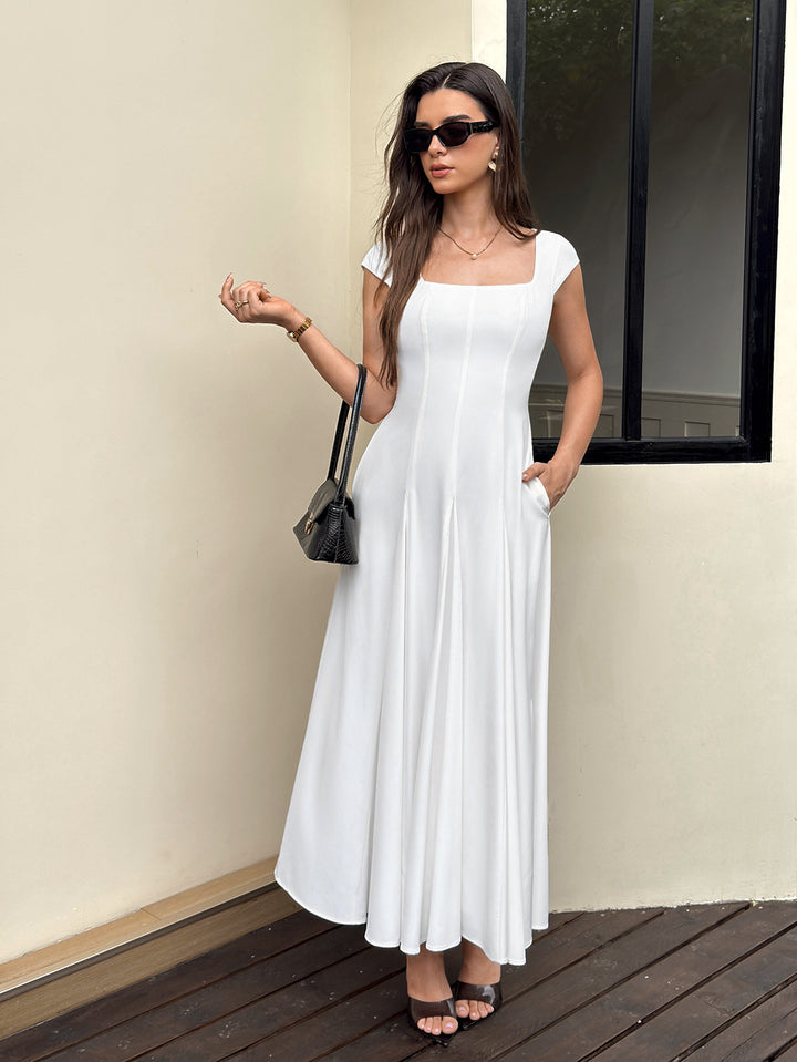 Pocket Square Neck Crisscross Back Maxi Dress