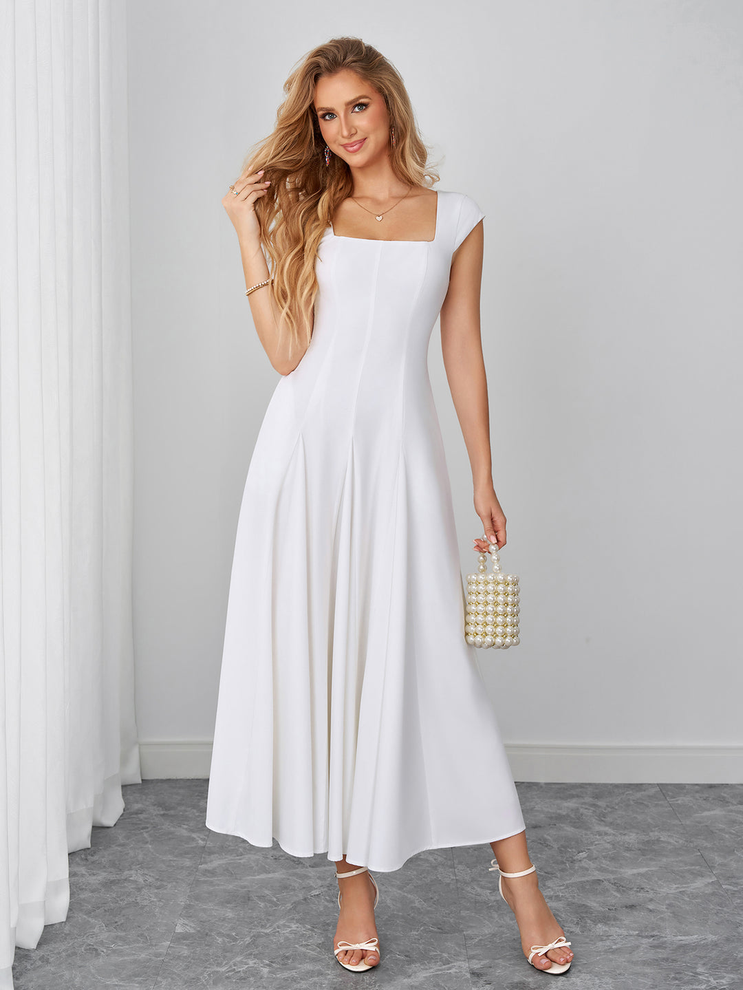 Square Neck Crisscross Back Pocket Maxi Dress