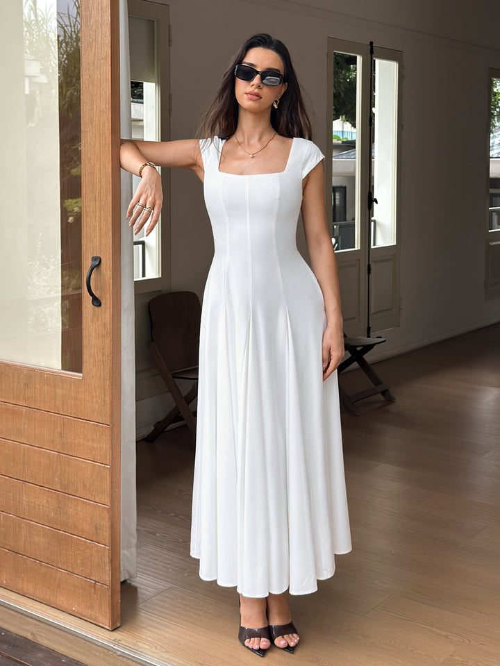 Square Neck Crisscross Back Pocket Maxi Dress