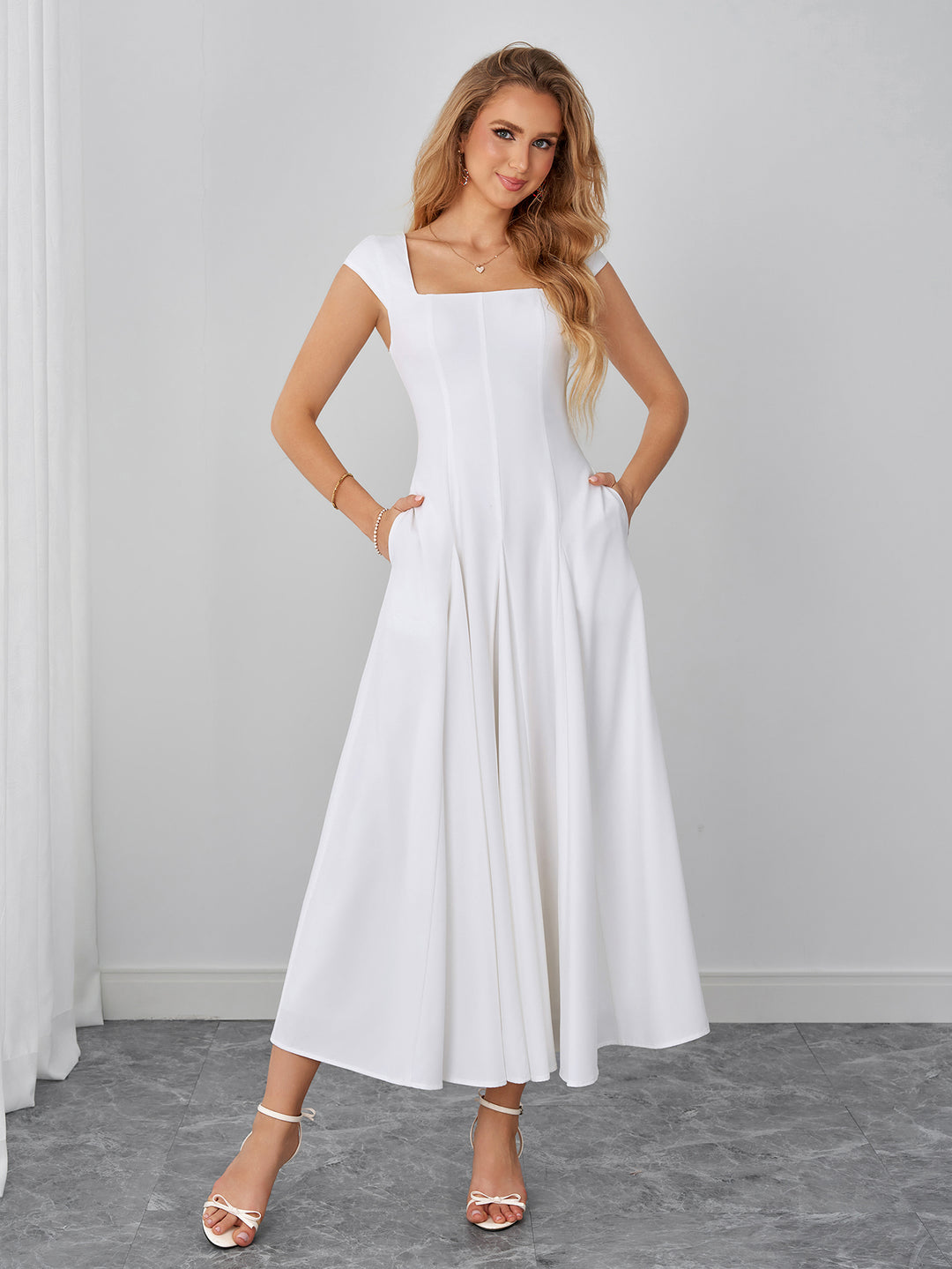 Crisscross Back Pocket Square Neck Maxi Dress