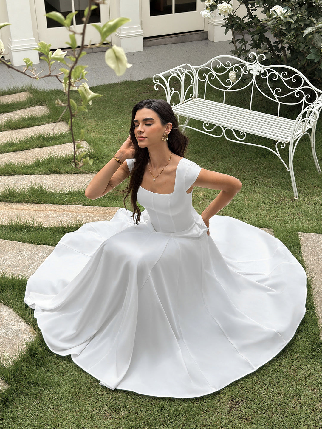 Crisscross Back Pocket Square Neck Maxi Dress