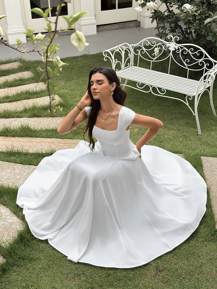 Crisscross Back Pocket Square Neck Maxi Dress