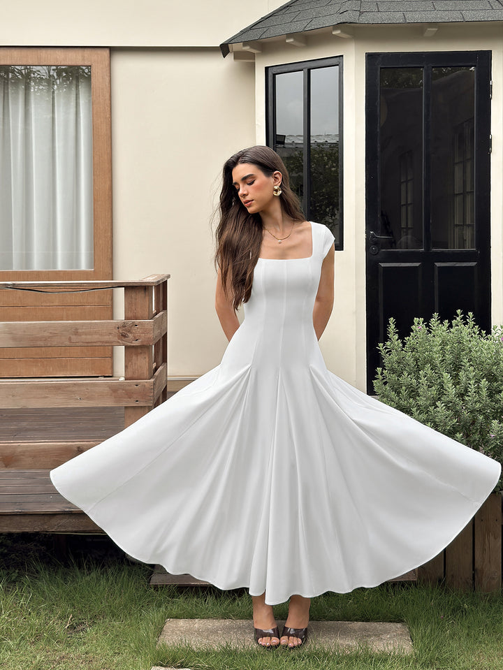 Crisscross Back Square Neck Pocket Maxi Dress