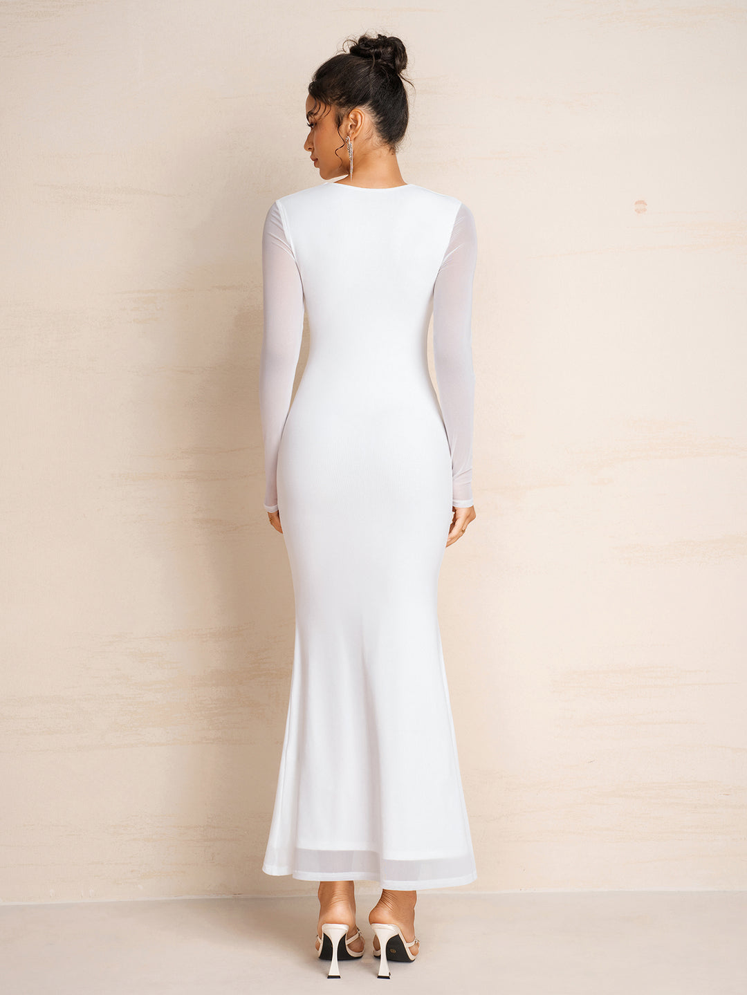 Square Neck Ruched Mermaid Hem Bodycon Mesh Dress