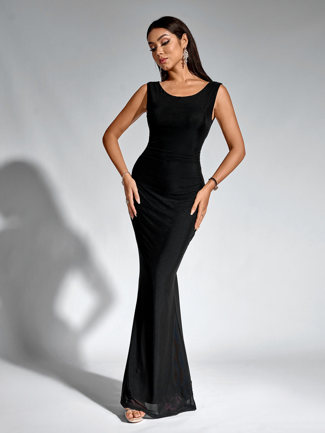 tie backless mermaid hem mesh bodycon dress