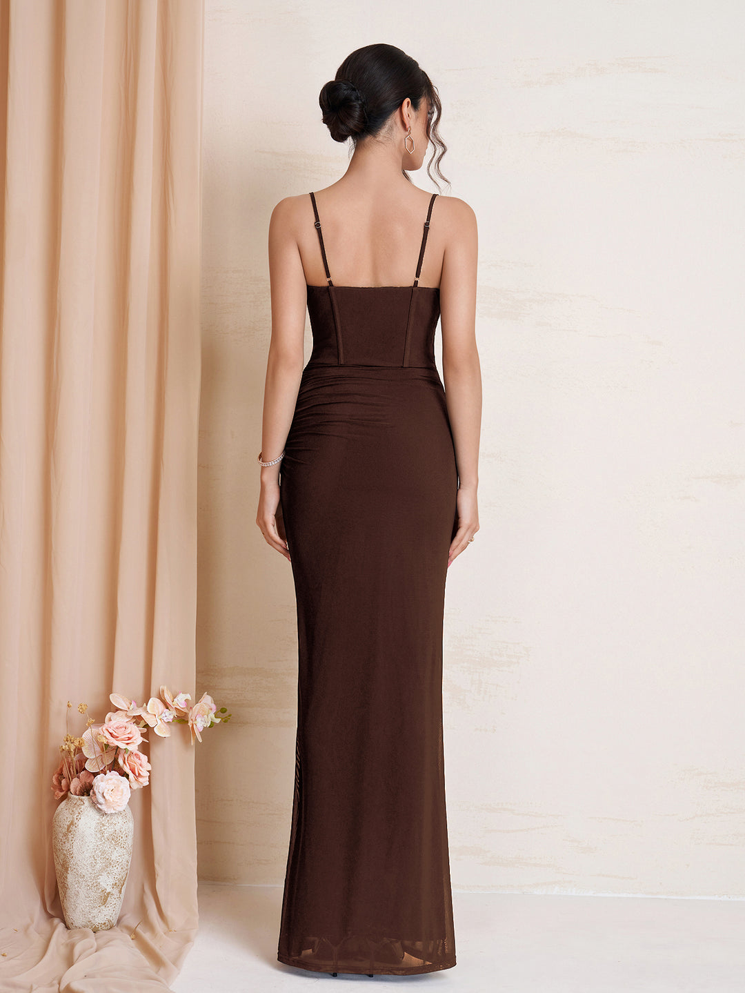 Tie Front Bodycon Ruched Mesh Dress