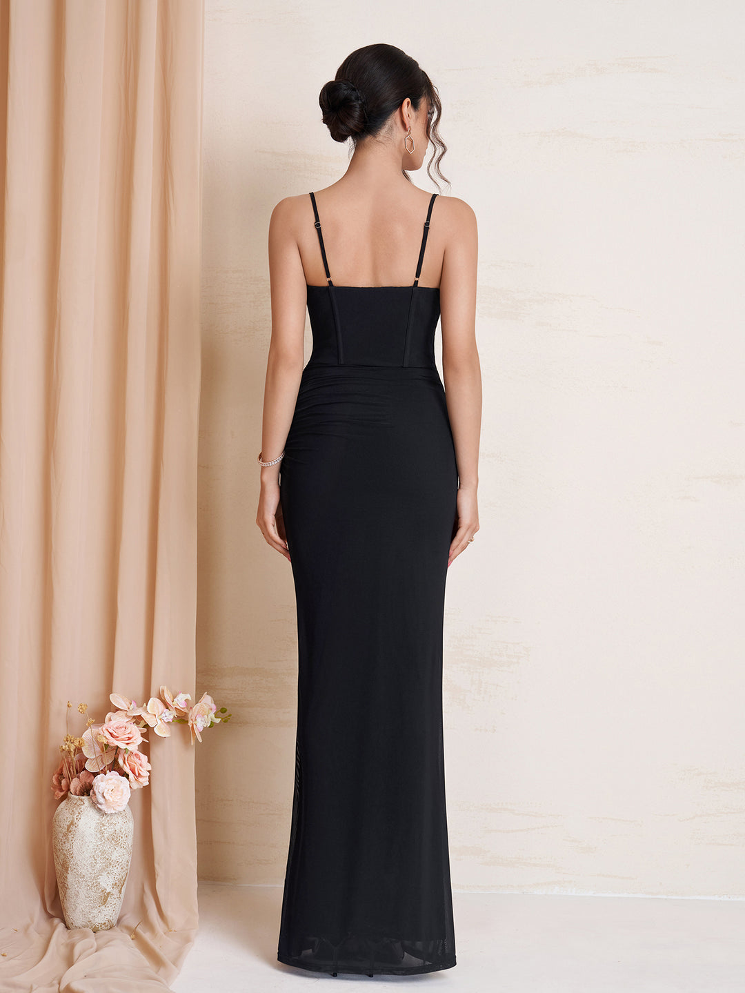 Tie Front Bodycon Ruched Mesh Dress