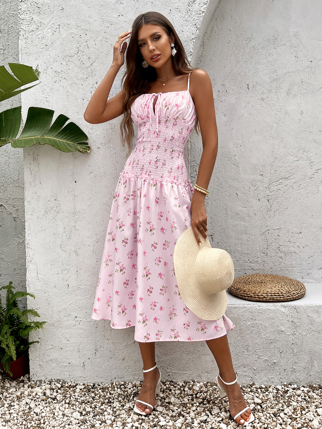 floral print ruched cami dress Floral Print Ruched Mesh Cami Dress