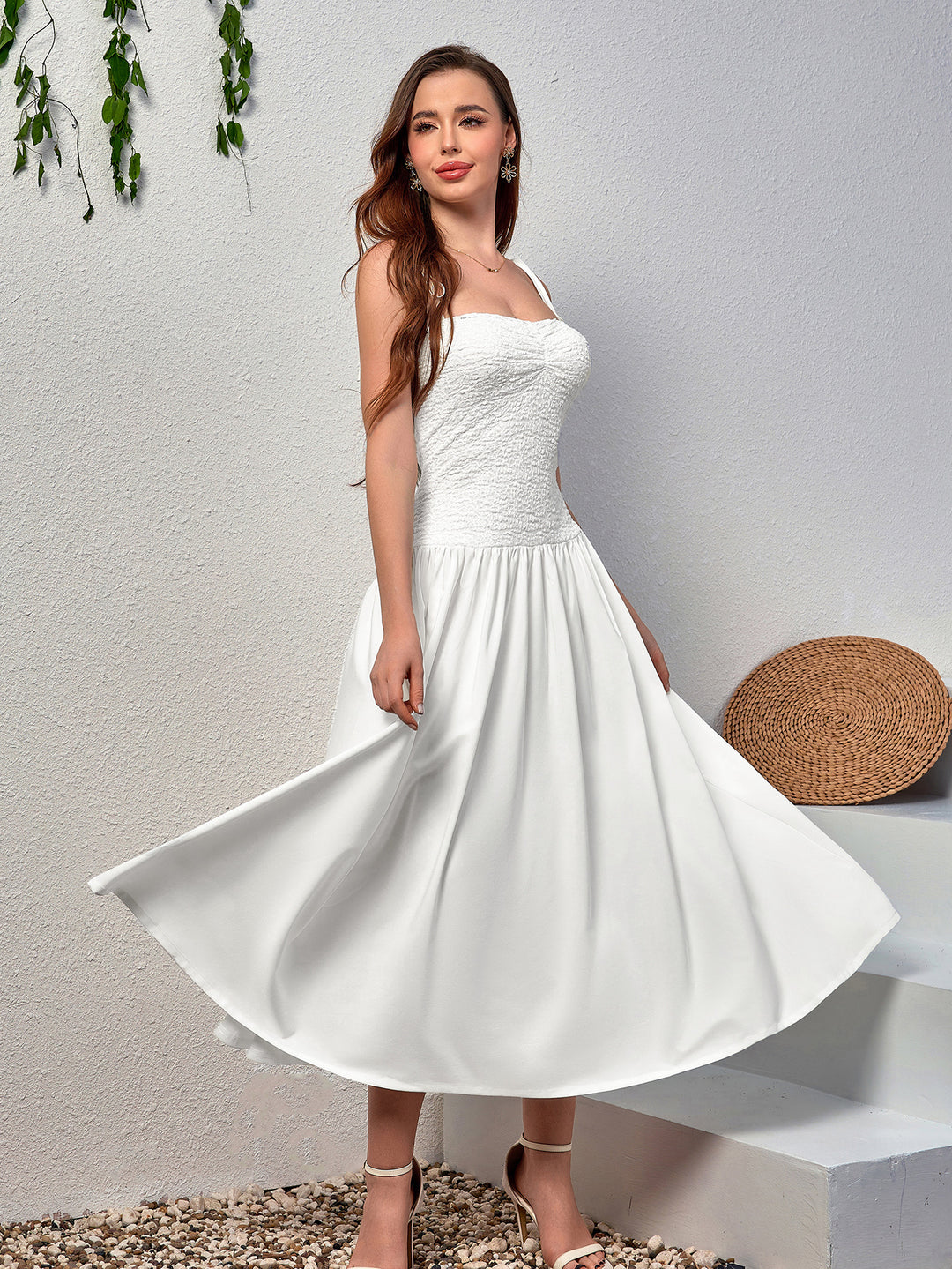 Tie Shoulder Backless Flared Hem Cami Dress Tie Shoulder Backless Flared Hem Cami Dress