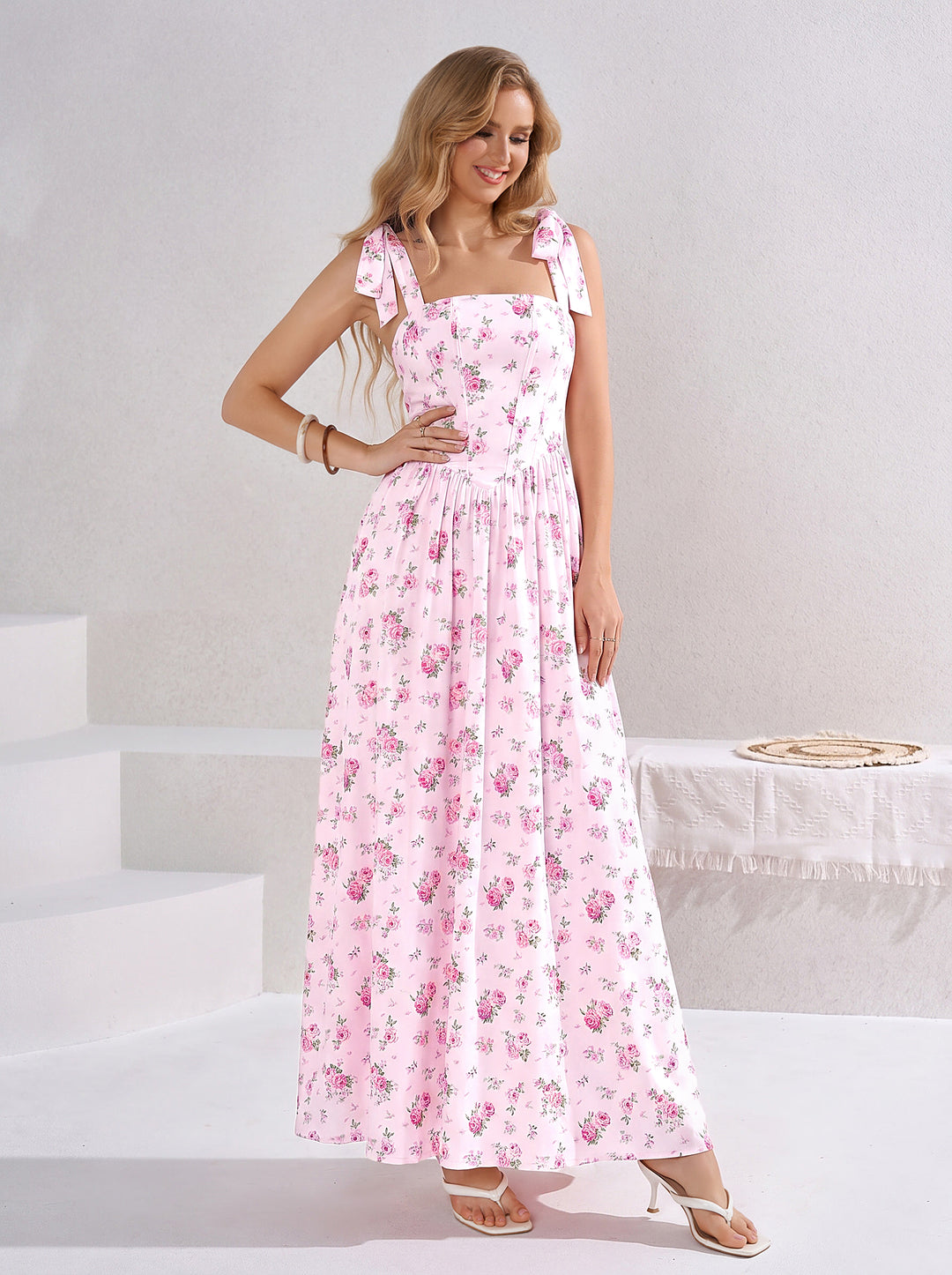 CrissCross Back Tie Shoulder Pocket Floral Print Dress