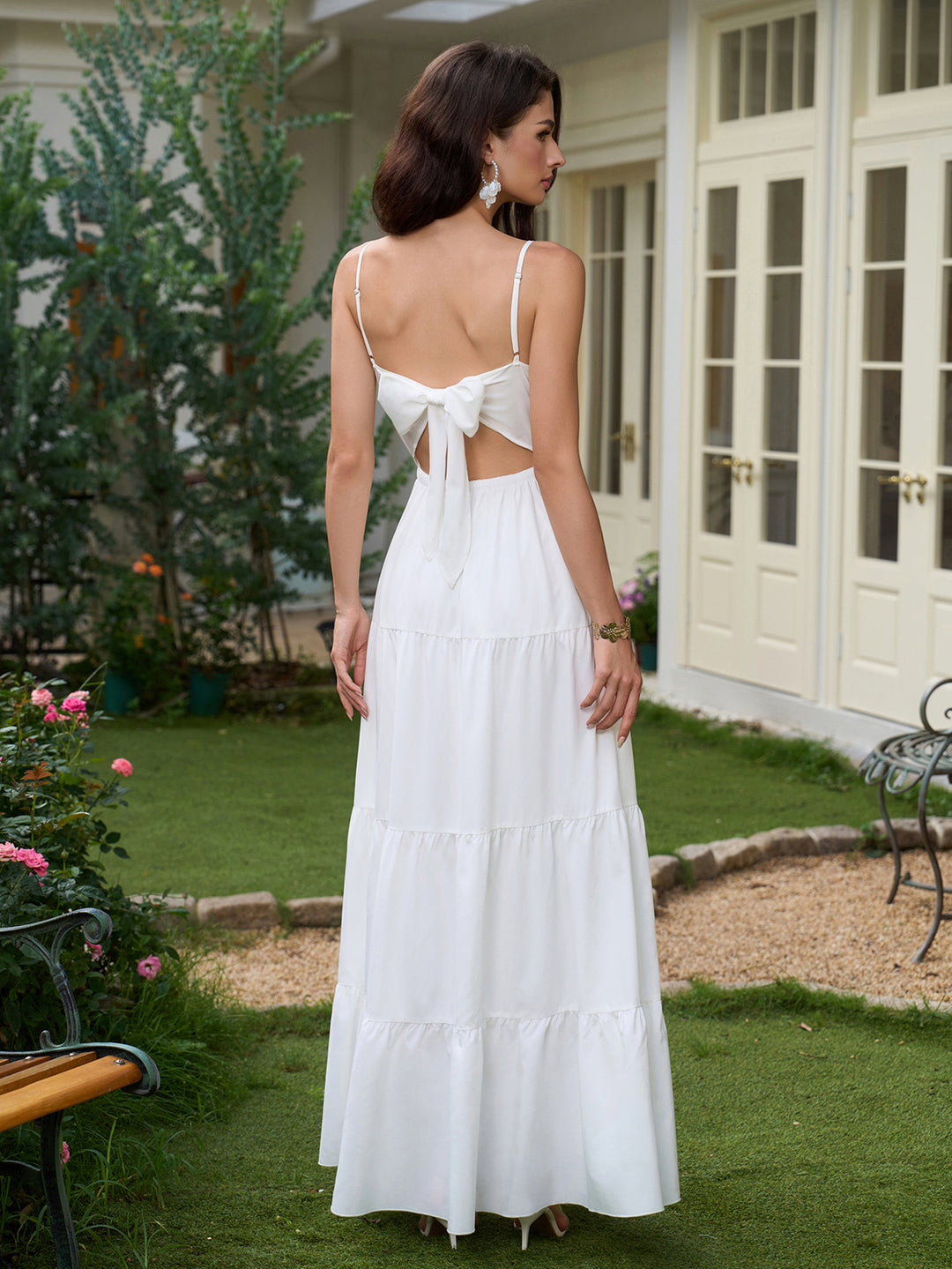 V-Neck Cut Out Bow Tie Back Cami Long Dress Parthea Fashion V-Neck Cut Out Bow Tie Back Cami Long Dress Parthea Fashion