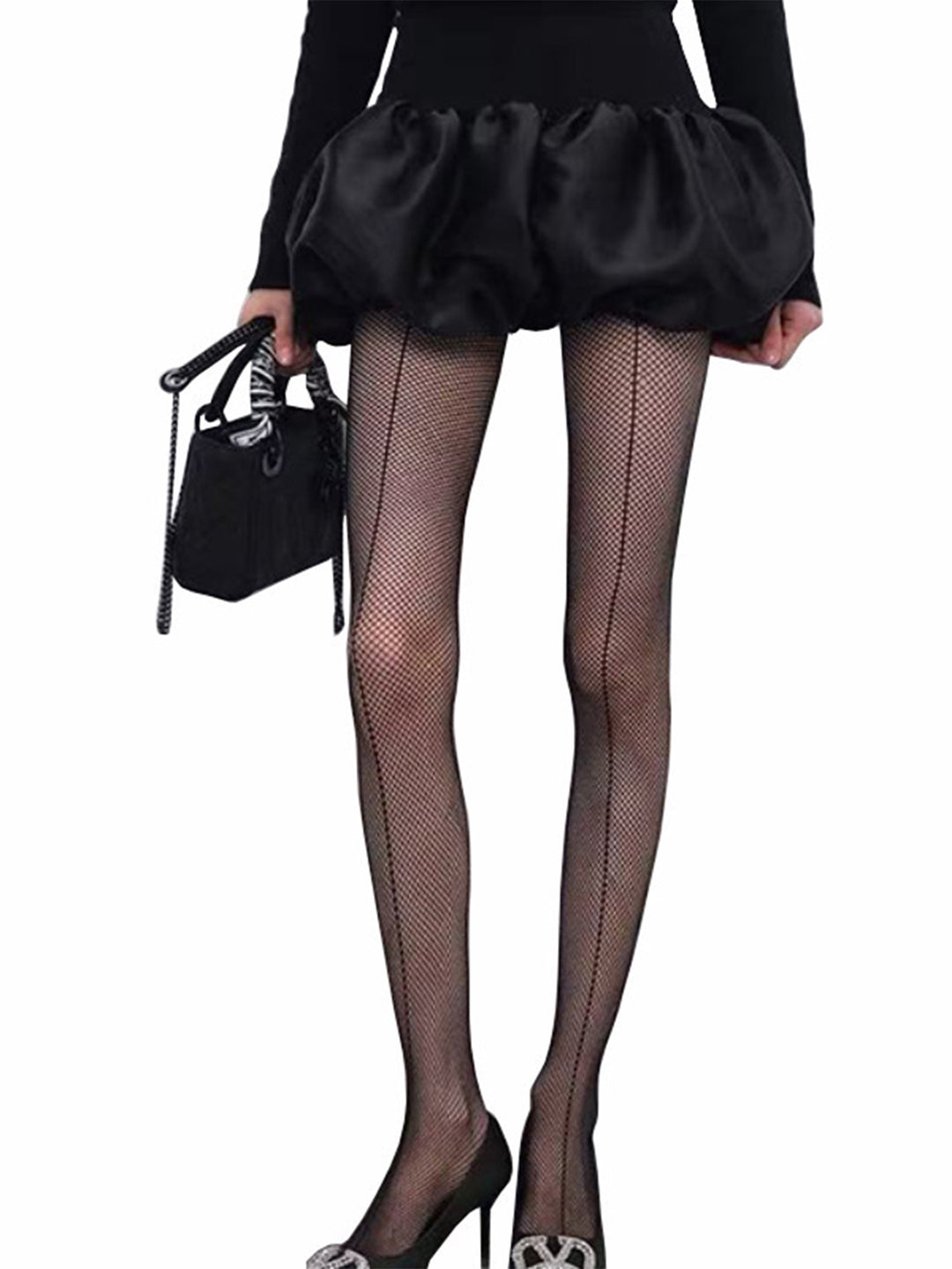 ‌Seam Vertical Fishnet Pantyhose#color_black