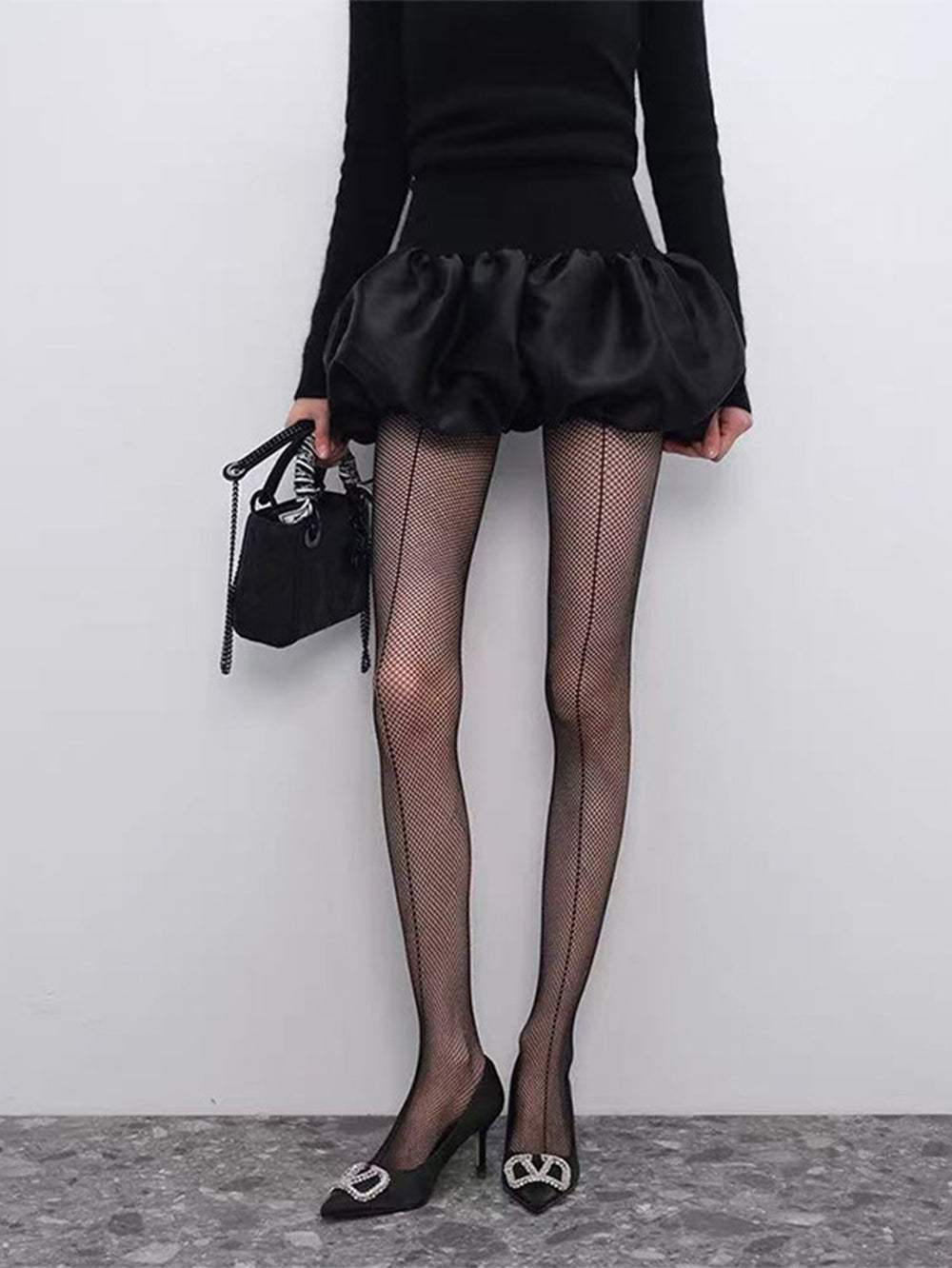 ‌Vertical Fishnet Seam Pantyhose#color_black