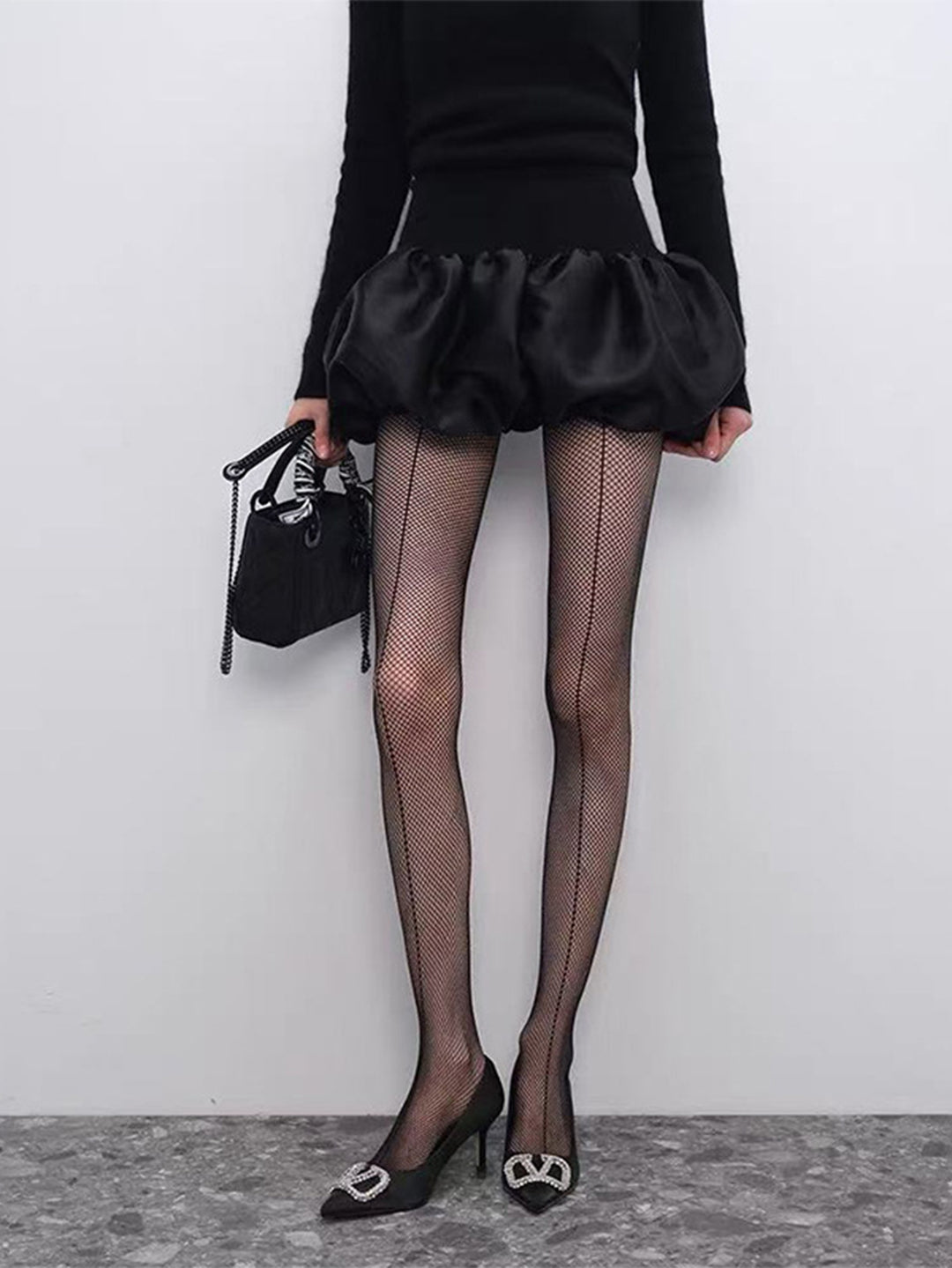 ‌Vertical Fishnet Seam Pantyhose#color_black