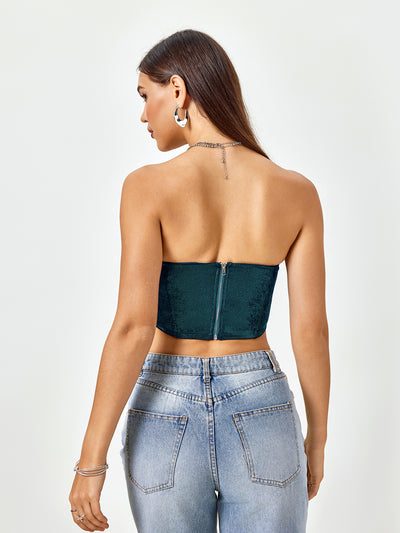 backless zipper corset tube top#color_darkblue