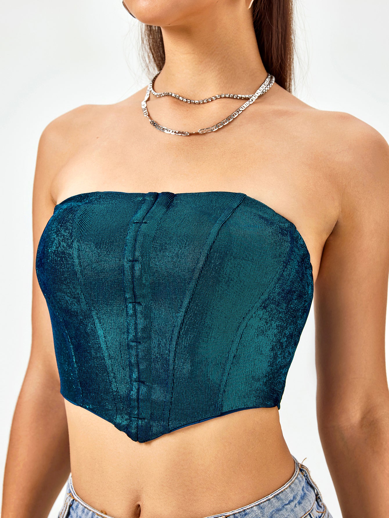 corset backless zipper tube top#color_darkblue