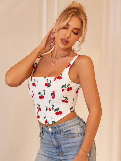     boning print crop top cherry red side#color_cherry-red
