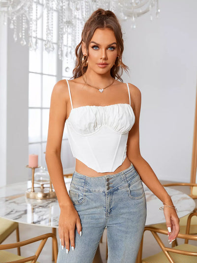    boning underwire ruched white corset top#color_white