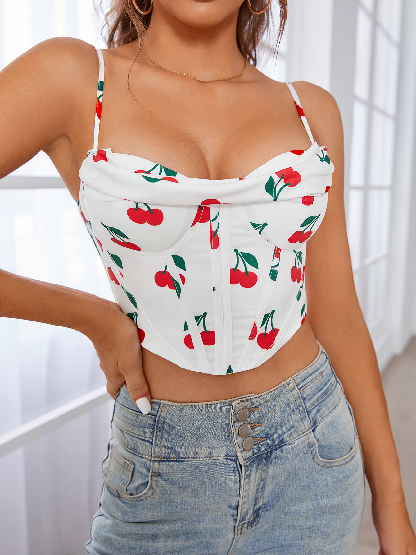    cherry red floral straps corset crop top#color_cherry-red