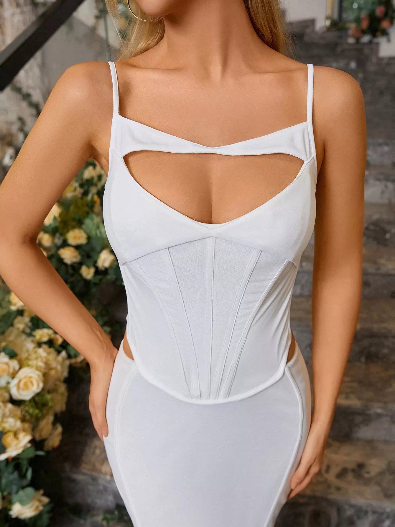    corset top white slim long skirt set#color_white