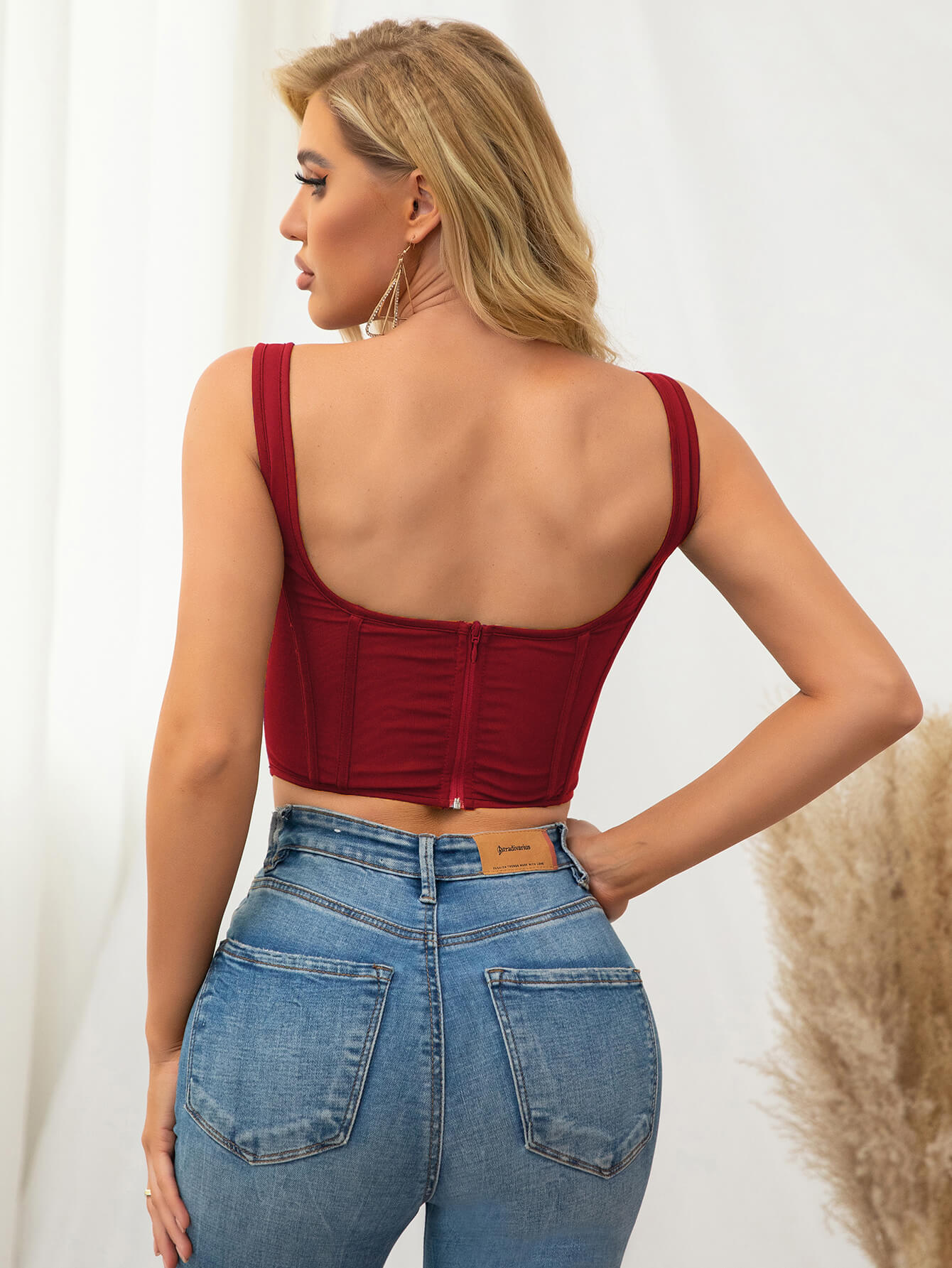      fitted corset top bustier red back#color_red