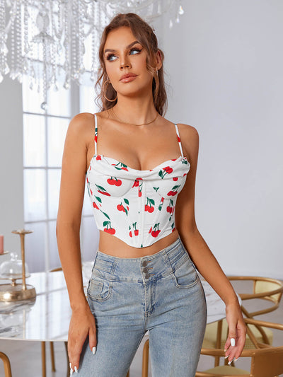 floral straps cherry red corset crop top#color_cherry-red