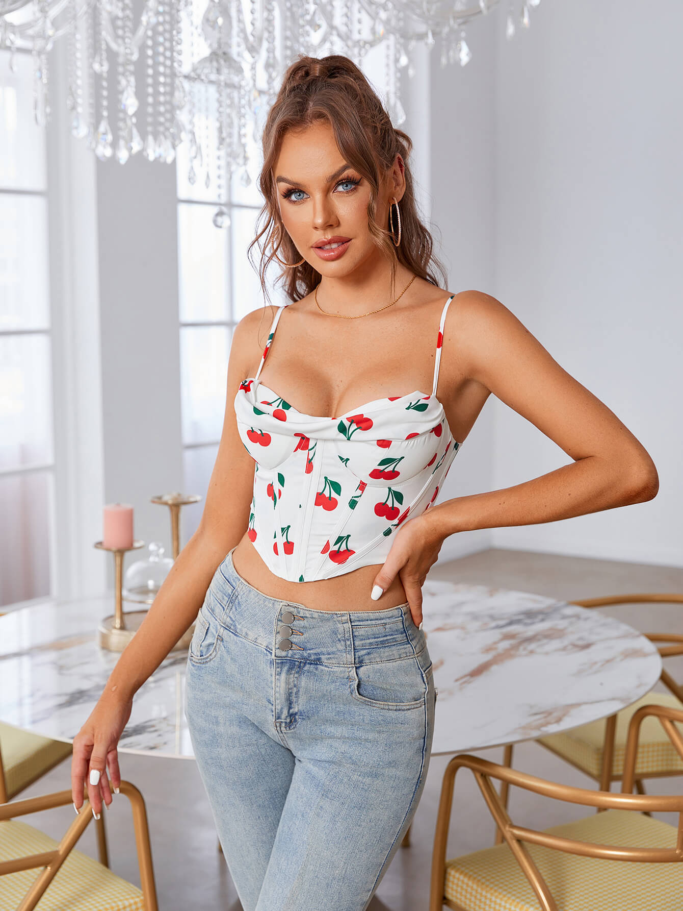 floral straps corset crop top cherry red#color_cherry-red