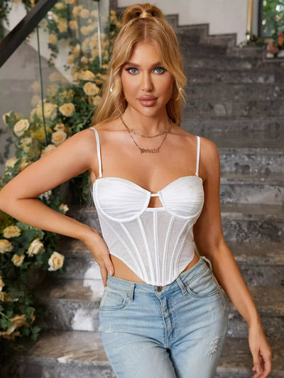     mesh sheer corset top ivory#color_ivory