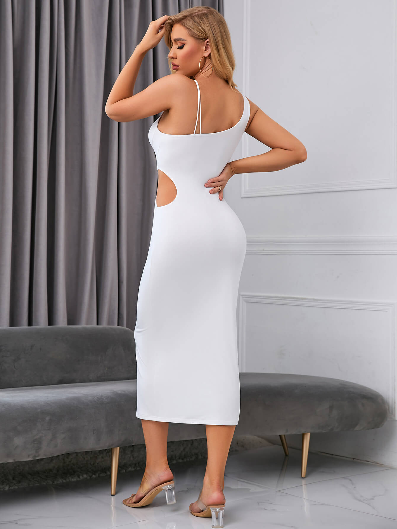    ring linked cut out dress white back#color_white