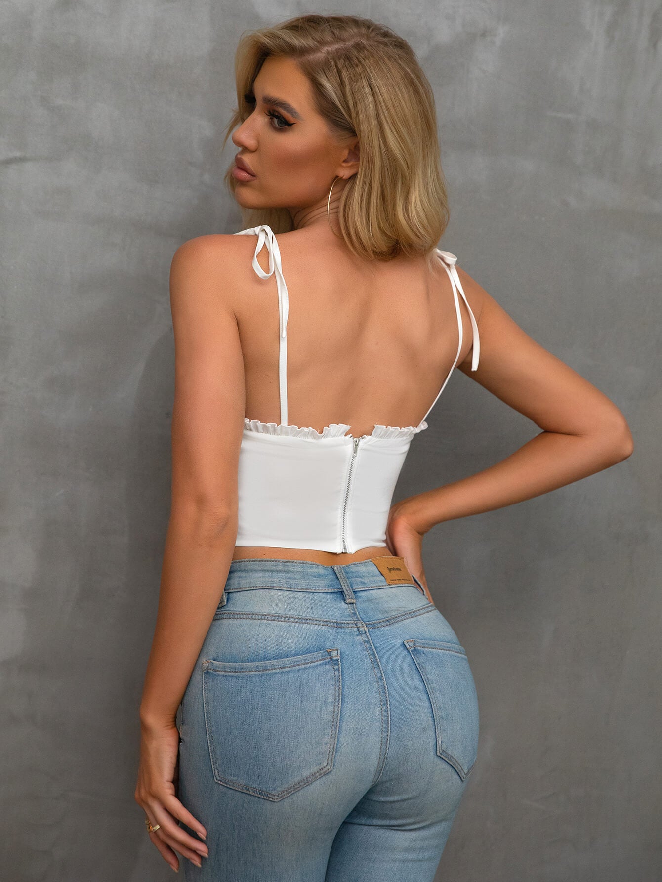    ruffle cami corset top white back#color_white