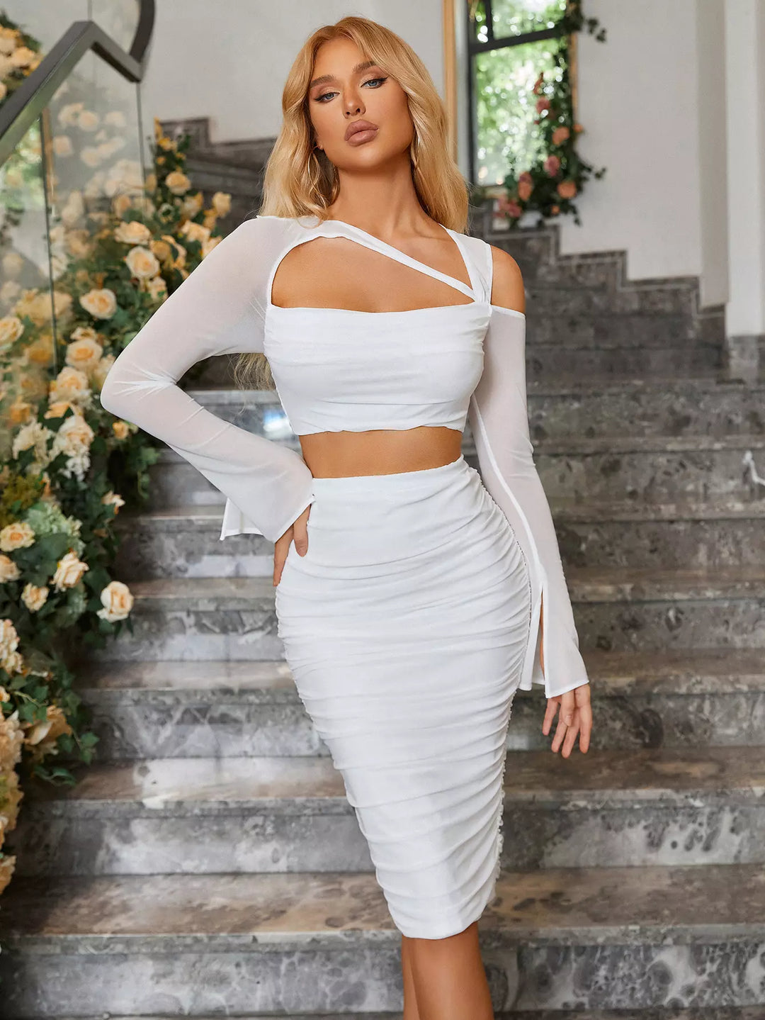 Pencil Skirt Two Piece Skirt And Long Sleeve Top Elegant Long