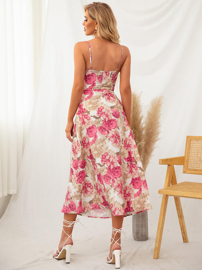 sleeveless floral midi dress pink back#color_pink