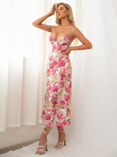    sleeveless floral midi dress pink side#color_pink