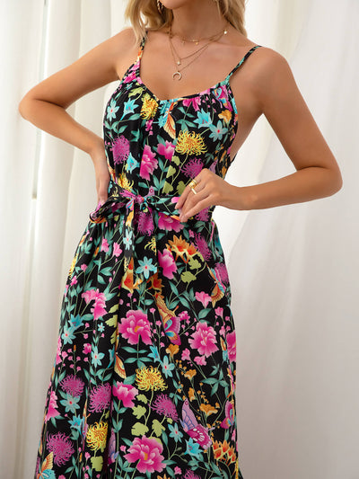     sleeveless floral wrap print dress#color_print