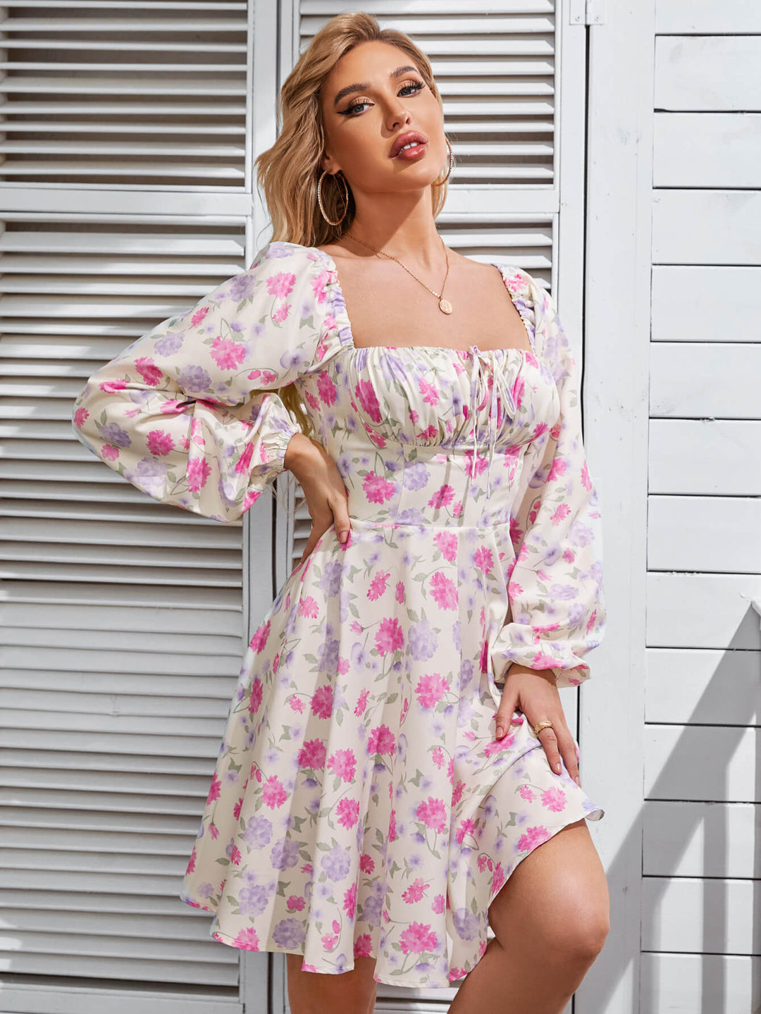 beige ditsy floral dress Joyfolie Women's Cass Dress in Cream Ditsy Floral, Extra Extra Small